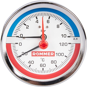 Термоманометр аксиальный ROMMER с запорным клапаном 80 мм 1/2